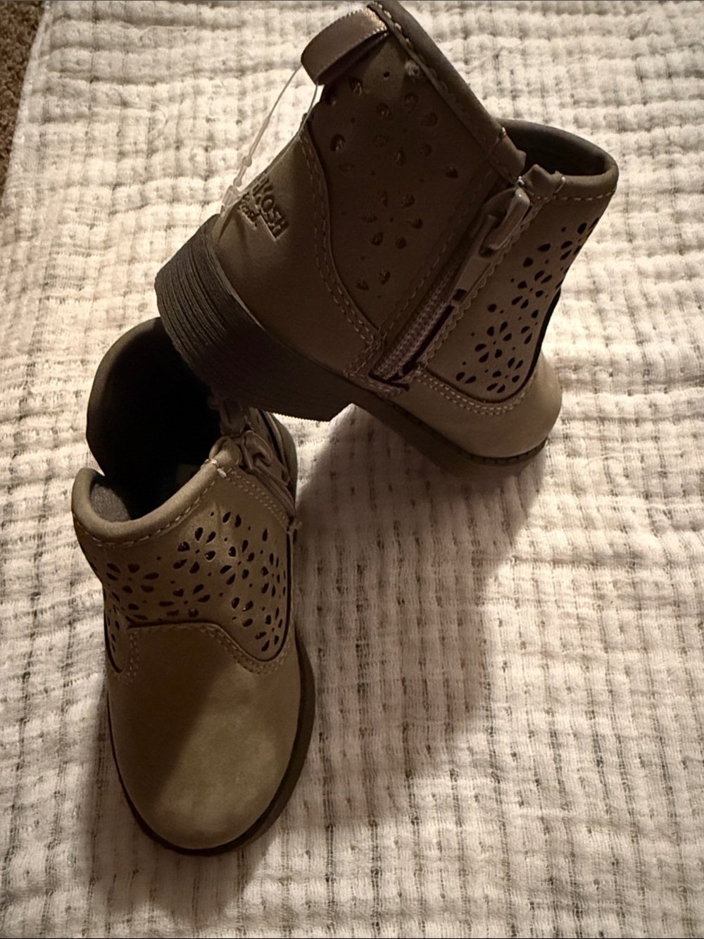 OshKosh B'gosh Taupe Perforated Kids Ankle Boots